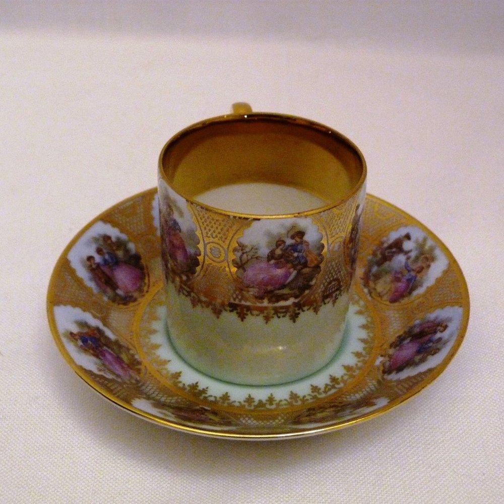 Leni Parbus PP Bavaria Demitasse Cup & Saucer set Gold Trim Germany FOREIGN Mark